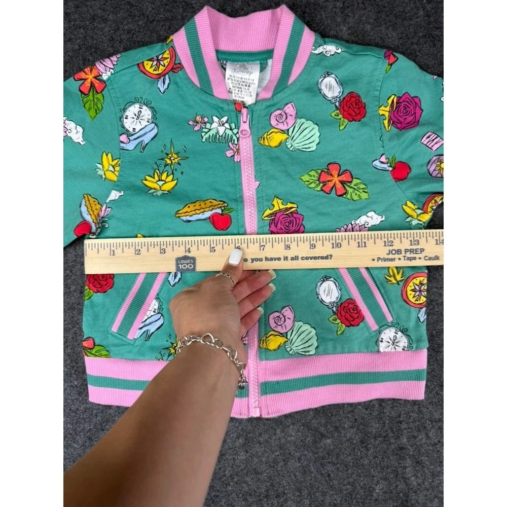 Disney Princess Bomber Jacket‎ Girl's Size 5/6 Green Pink Cartoon Characters